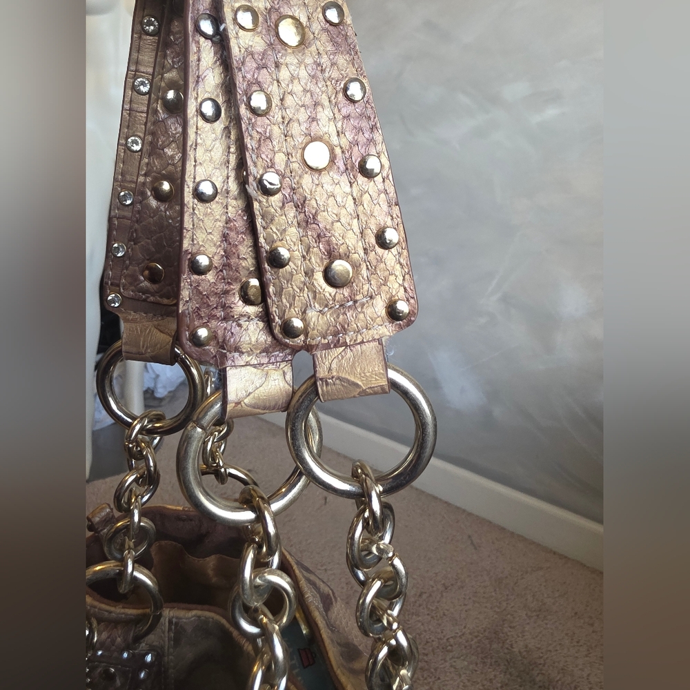 Y2K Metallic Gold Python Snake Embossed Bling Stu… - image 15